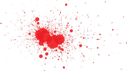 Vector illustration of abstract red blood splatter, grunge paint splash texture, messy ink stain, liquid drops background for horror design, isolated on white