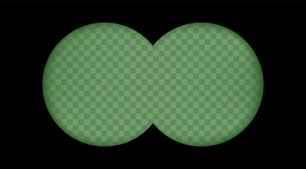 Binocular view overlay, two green-tinted night vision circular viewports with a transparent background