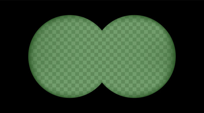 Binocular view overlay, two green-tinted night vision circular viewports with a transparent background
