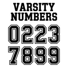 Black Varsity Style Numbers 0 Through 9 on White vector