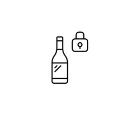 Wine bottle and lock. Restricted alcohol distribution. Pixel perfect, editable stroke vector icon