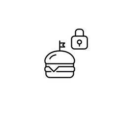 Burger and lock. Secure food order and safety-certified restaurants. Pixel perfect, editable stroke vector icon