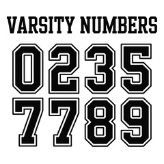 Black Varsity Style Numbers 0235789 on White