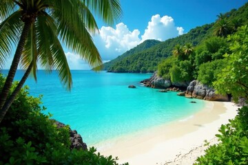 Lush vegetation, turquoise lagoon, white sand , travel, clear water, wildlife