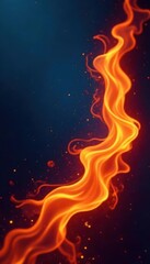 Fiery orange flames dance on a deep blue, geometric backdrop , fire, vibrant