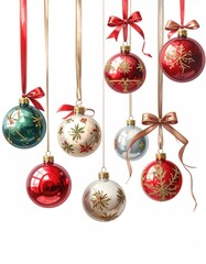 Ornate ornaments hanging, ribbons, bows, festive