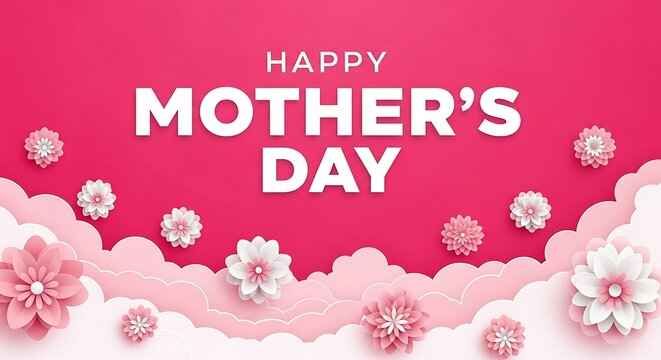 Elegant Mothers Day Celebration with Floral Accents and Pink Background Perfect for Social Media Greetings and Online Marketing Campaigns Showcasing Love and Appreciation for Mothers