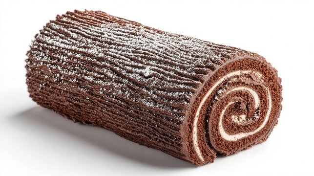 Yule log cake isolated on white background