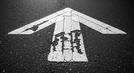 Arrow Symbol On A Textured, Dark Surface Depicting Journey And Pavement Path Direction