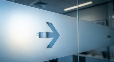 Arrow Symbol On Frosted Office Glass Indicating Direction and Modern Contemporary Design