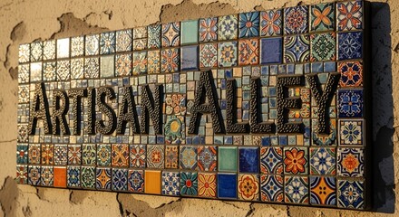 Artisan Alley Signage Displaying Decorative Mosaic Artwork And Colorful Tile Design