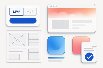 Fototapeta premium Simplistic user interface design elements with layered interface components and interactive features showcasing the MVP concept in a minimalist aesthetic evoking modern digital innovation