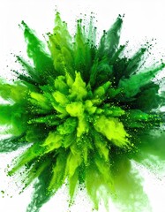 Fototapeta premium Green pigment bursts against white. Detailed, dynamic