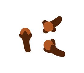 Clove spice. Aromatic dry carnation buds flying, falling. Spicy seasoning, cooking ingredient, flavor. Natural pungent condiment with scent. Flat vector illustration isolated on white background