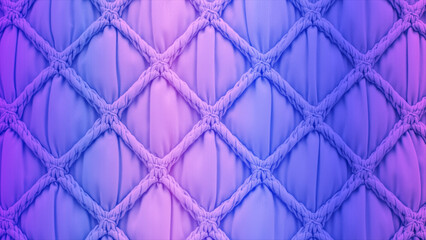 Fototapeta premium Vibrant neon purple and blue gradient quilted fabric texture background, soft padded diamond pattern, modern abstract textile design for luxurious digital projects