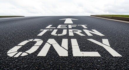 Asphalt Road Direction: Left Turn Arrow and Text Indicating One Way Direction