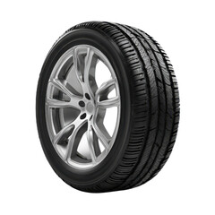 Obraz premium Car Tire and Silver Alloy Wheel Isolated on Black Background graphic design