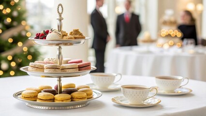 Elegant afternoon tea service at a Christmas event