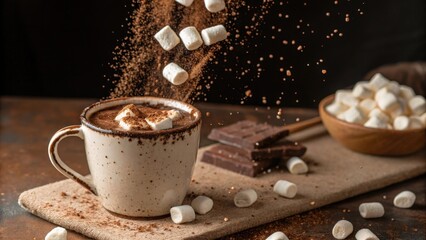 Indulge in rich hot chocolate topped with marshmallows