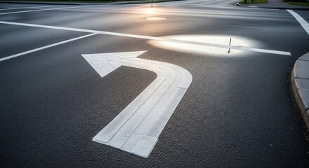 Asphalt Road Surface Depicting Turn Arrow Sign Directing Vehicles Towards Right