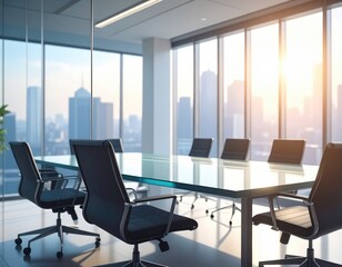 Bright, modern conference room with city view