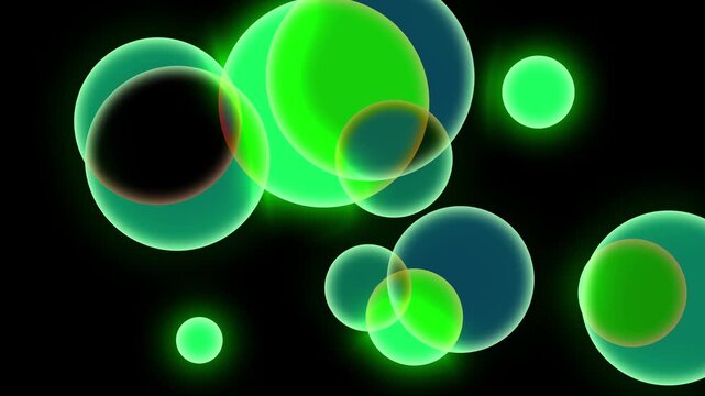 Bright green neon glowing circles in smooth abstract motion, creating a clean futuristic visual background. Ideal for digital art, events, visuals, and modern motion graphics.