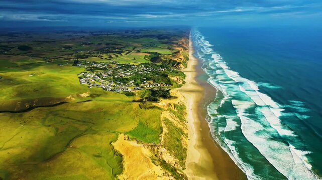 Aerial View of Dargaville Coastline and Town in New Zealand