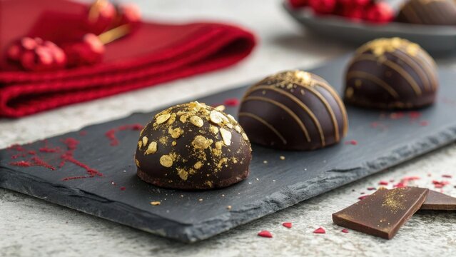 Elegant chocolate truffles with festive holiday flair