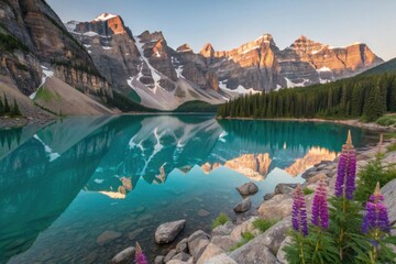 Discover serene Moraine Lake's majestic mountain view