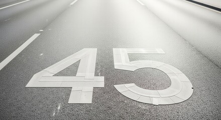 Asphalt Road Surface Featuring Number Forty-Five Marking for Speed Limit Concept