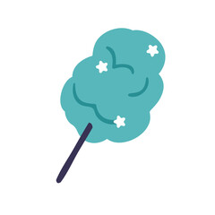 Cotton candy floss. Sweet sugar airy dessert from fair. Fluffy soft sugary snack, food, confectionery. Childrens treat decorated with stars. Flat vector illustration isolated on white background