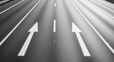 Asphalt Road Surface With Guidance Arrows Showing Direction And Linear Perspective