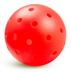 Naklejka premium A bright red pickleball wiffle ball isolated on white background, Pickleball sport equipment on White Background With clipping path.