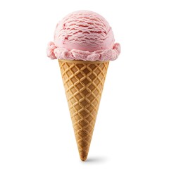 A creamy ice cream scoop in a crisp waffle cone, beautifully isolated on a clean white background for elegant presentation.