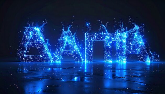 Animated, glowing blue letters form a word, sparks surround