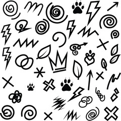Black and White Pattern with Various Symbols and Icons design elements