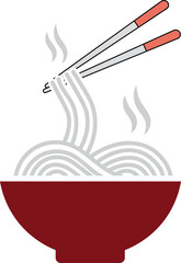 Obraz premium Bowl of hot noodles with chopsticks simple delicious Asian food