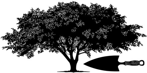 Silhouette solitary tree under night sky | Clean, isolated vector art for creative projects.