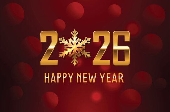 A sophisticated New Year 2026 design featuring refined golden typography, radiant light gradients, and shimmering particle effects set against a dark, elegant backdrop. This composition is well-suited