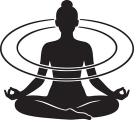 Meditation pose with cosmic energy rings silhouette vector