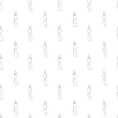 Seamless pattern of stylized line-drawn candles with melting wax and pointed flames. Even grid layout on white background. Minimal and elegant design for packaging, textiles, or seasonal decor