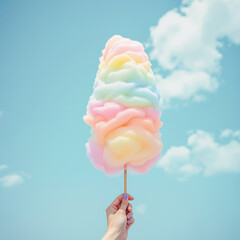 Rainbow cotton candy on sky background 