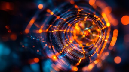 A mesmerizing visual of glowing patterns and colors. Intricate webs of light swirl together in a beautiful dance. The abstraction evokes deep thoughts. Generative AI