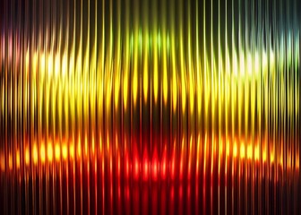 Ribbed fractal glass gradient texture with pulse neon yellow red glow on black 3d background