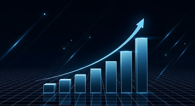 Glowing digital growth graph with arrow