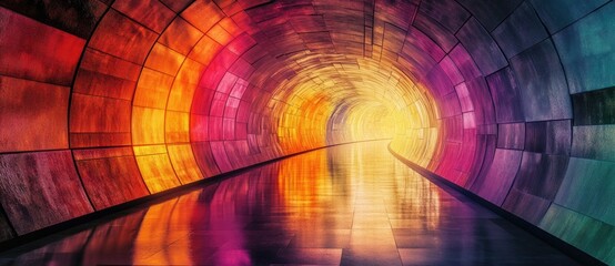 Vibrant night tunnel with colorful lights