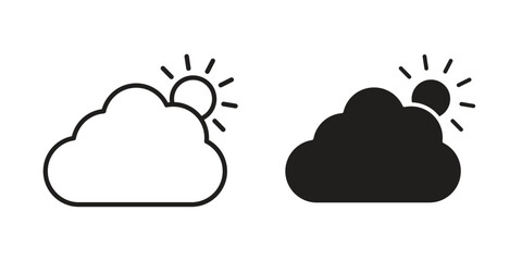 Cloud sun icons of black colored in various styles