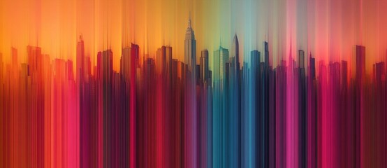 Vibrant skyline at sunset with colorful patterns