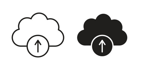 Cloud upload icons of black colored in various styles