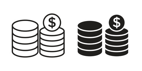 Coins icons of black colored in various styles